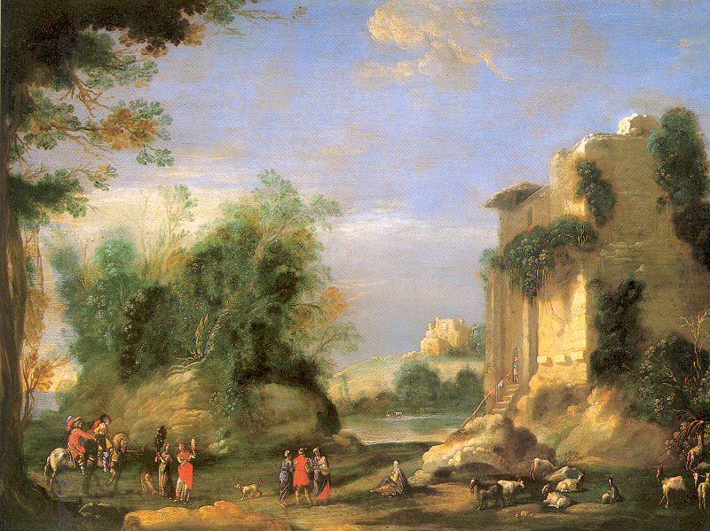 Napoletano, Filippo Landscape with Ruins and Figures Norge oil painting art